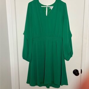 London Times Green A-Line Long Sleeve Dress